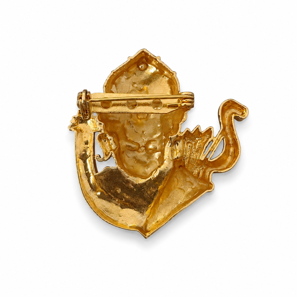 Gold Plated Brass Khatu Shyam Ji Brooch – Premium Religious Lapel Pin for Men & Women | Traditional Hindu Devotional Brooch