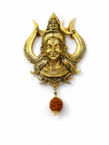 Gold Plated Brass Lord Shiva Trishul Brooch with Rudraksha Dangle | Mahadev Lapel Pin | Spiritual Temple Jewelry for Men & Women