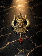 Gold Plated Brass Lord Shiva Trishul Brooch with Rudraksha Dangle | Mahadev Lapel Pin | Spiritual Temple Jewelry for Men & Women