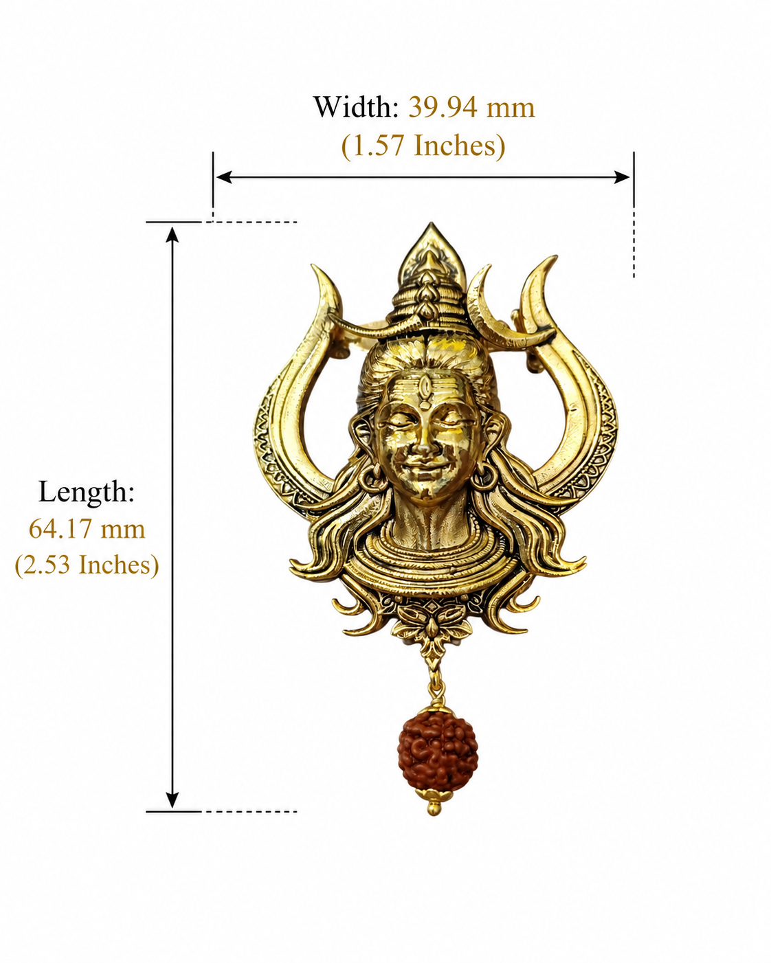 Gold Plated Brass Lord Shiva Trishul Brooch with Rudraksha Dangle | Mahadev Lapel Pin | Spiritual Temple Jewelry for Men & Women