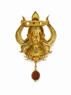 Gold Plated Brass Lord Shiva Trishul Brooch with Rudraksha Dangle | Mahadev Lapel Pin | Spiritual Temple Jewelry for Men & Women