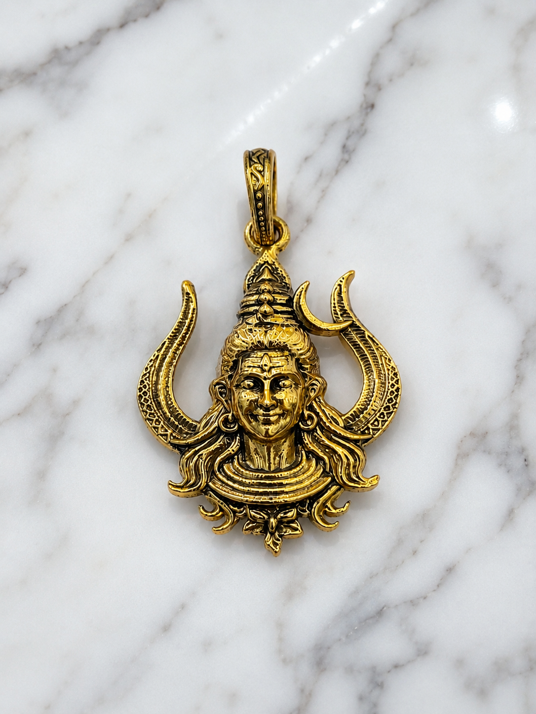 Handcrafted Lord Shiva Pendant | Gold Plated Brass Mahadev Trishul Pendant | Spiritual Hindu Pendant for Men & Women