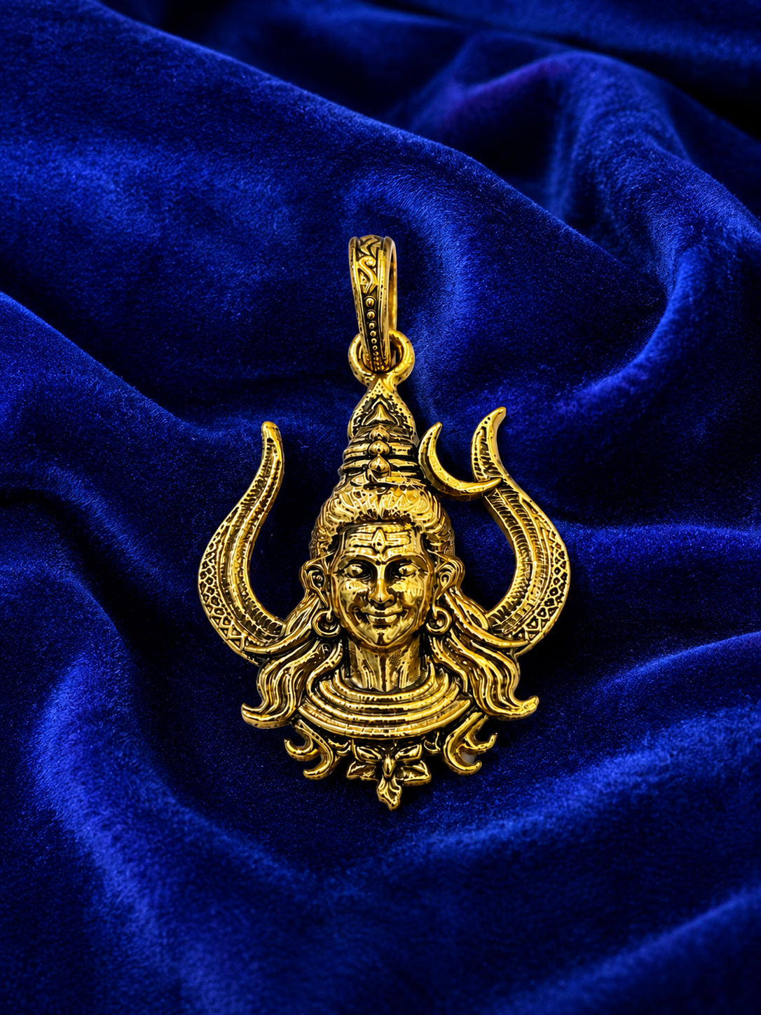 Handcrafted Lord Shiva Pendant | Gold Plated Brass Mahadev Trishul Pendant | Spiritual Hindu Pendant for Men & Women