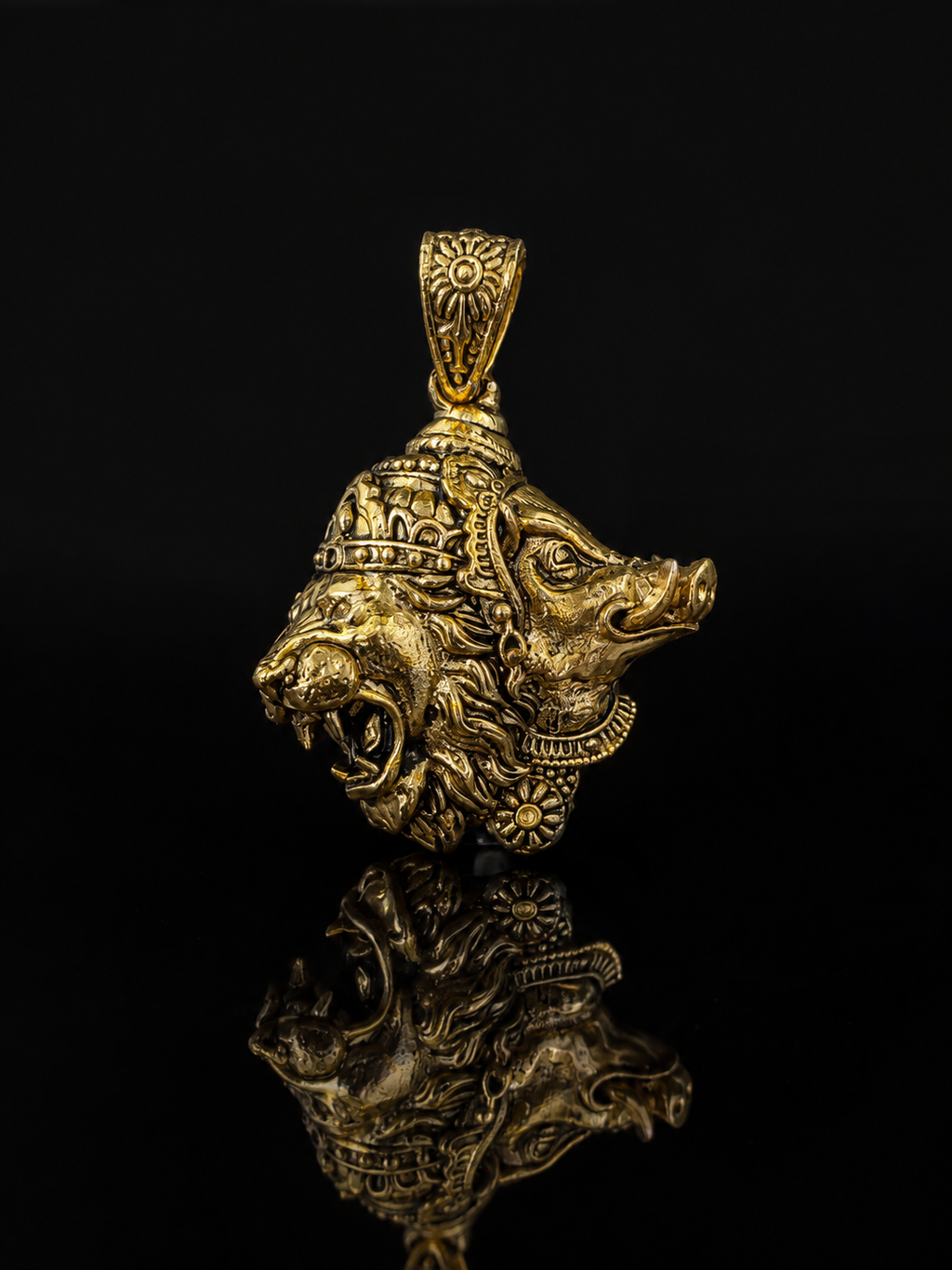 Narasimha & Varaha Avatar Gold Plated Brass Pendant | Lord Vishnu Dual Avatar Pendant | Premium Hindu Spiritual Pendant for Men & Women