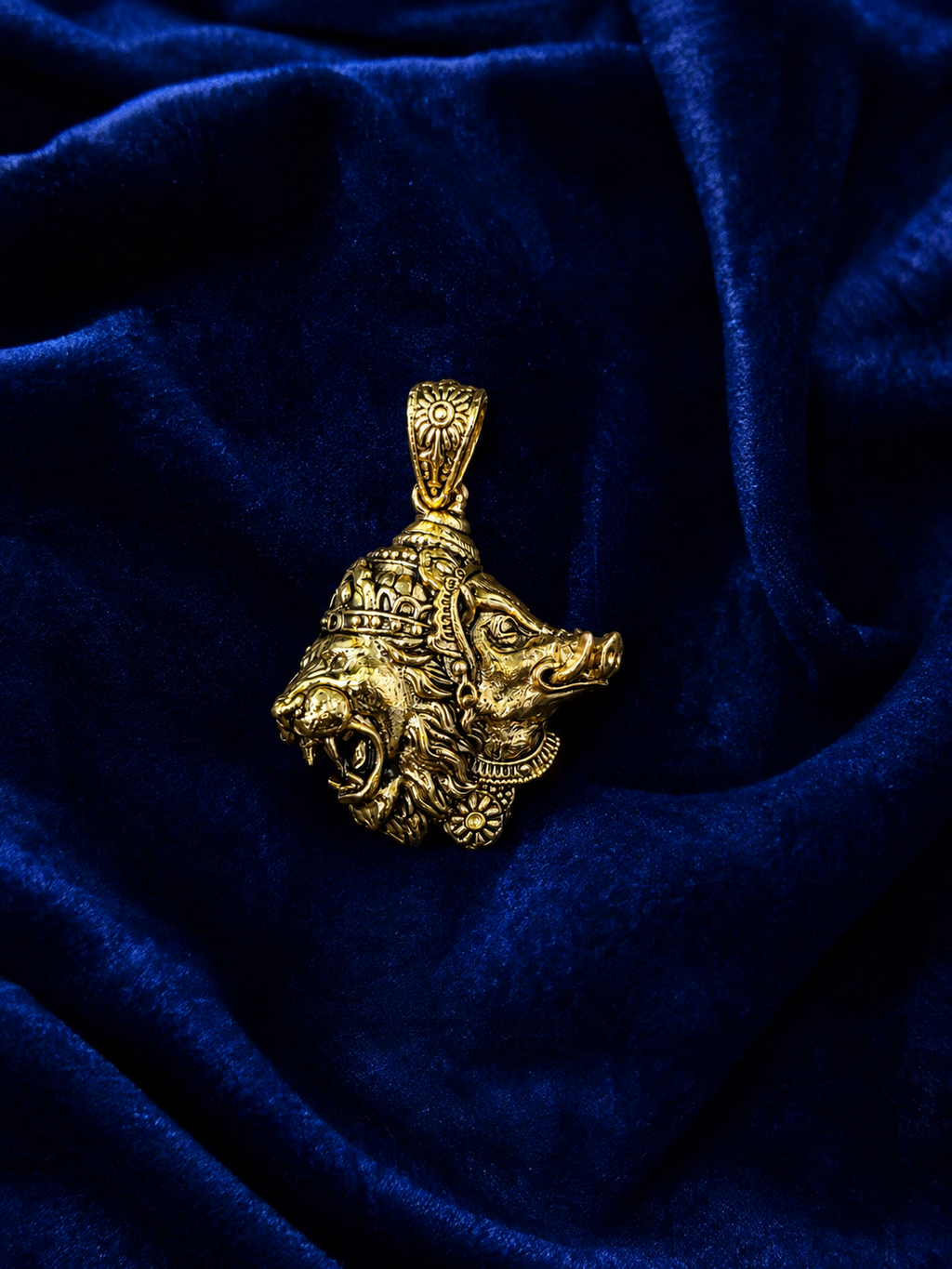 Narasimha & Varaha Avatar Gold Plated Brass Pendant | Lord Vishnu Dual Avatar Pendant | Premium Hindu Spiritual Pendant for Men & Women