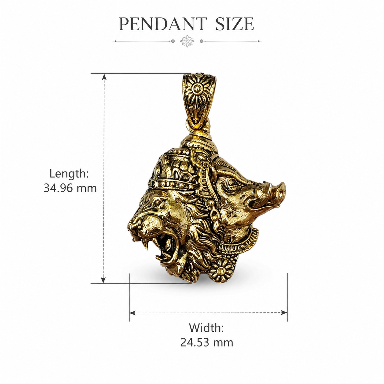 Narasimha & Varaha Avatar Gold Plated Brass Pendant | Lord Vishnu Dual Avatar Pendant | Premium Hindu Spiritual Pendant for Men & Women
