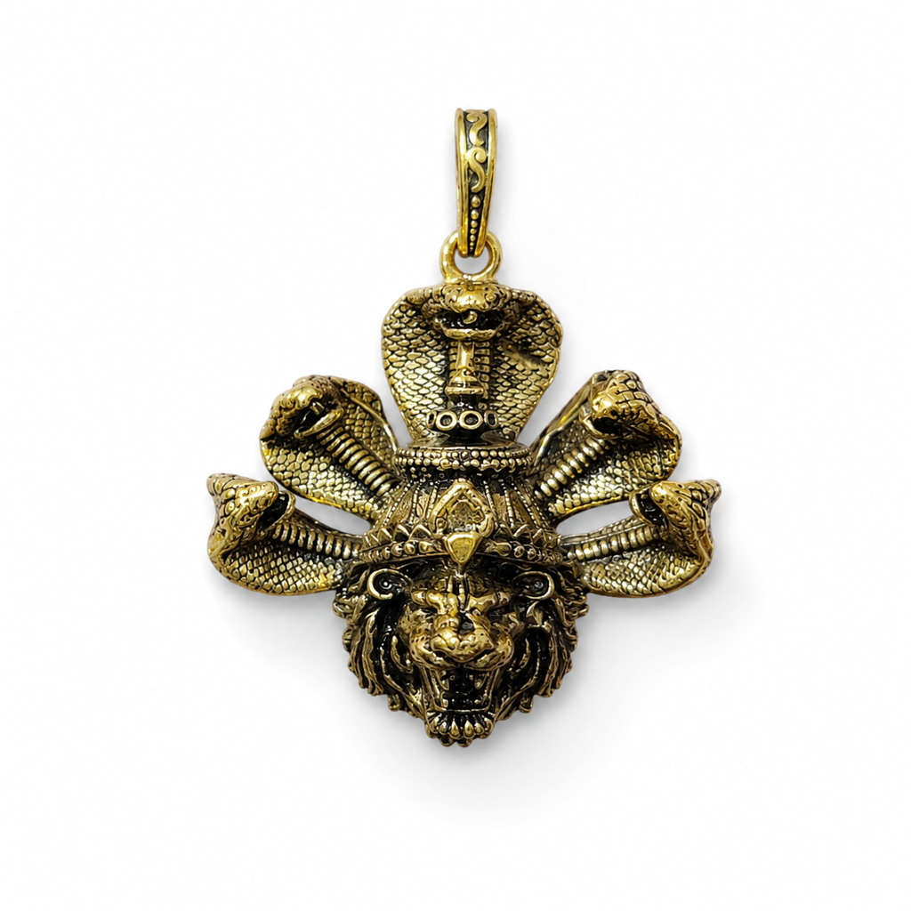 Gold Plated Brass Sheshnaag & Narasimha Pendant | Lord Vishnu Temple Pendant | Hindu Religious Pendant |