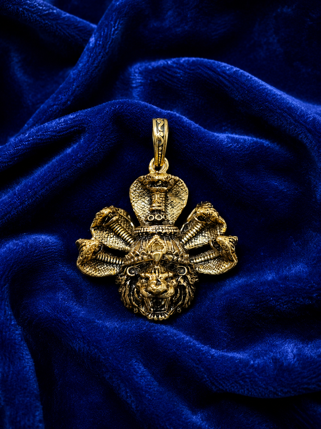 Gold Plated Brass Sheshnaag & Narasimha Pendant | Lord Vishnu Temple Pendant | Hindu Religious Pendant |