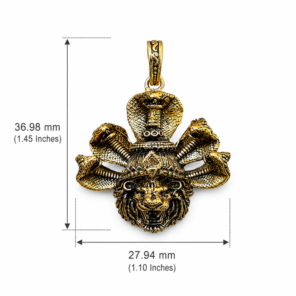 Gold Plated Brass Sheshnaag & Narasimha Pendant | Lord Vishnu Temple Pendant | Hindu Religious Pendant |