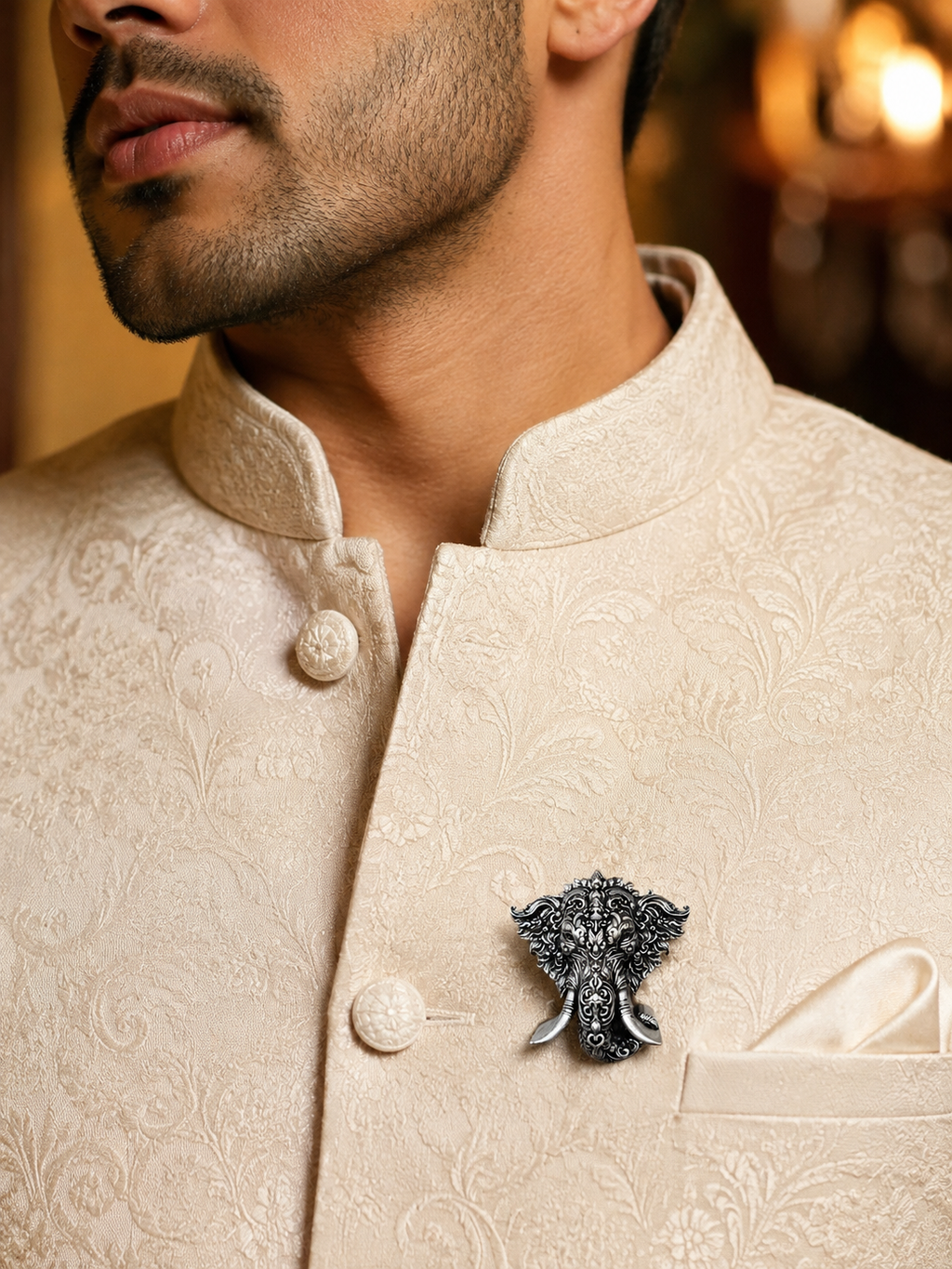 Premium Oxidized Silver Plated Brass Vinayak Brooch – Lord Ganesha Lapel Pin for Men & Women