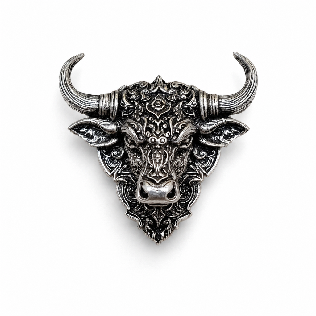 Premium Oxidized Silver Plated Brass Nandi Bull Brooch – Traditional Shiva Devotional Lapel Pin for Men & Women