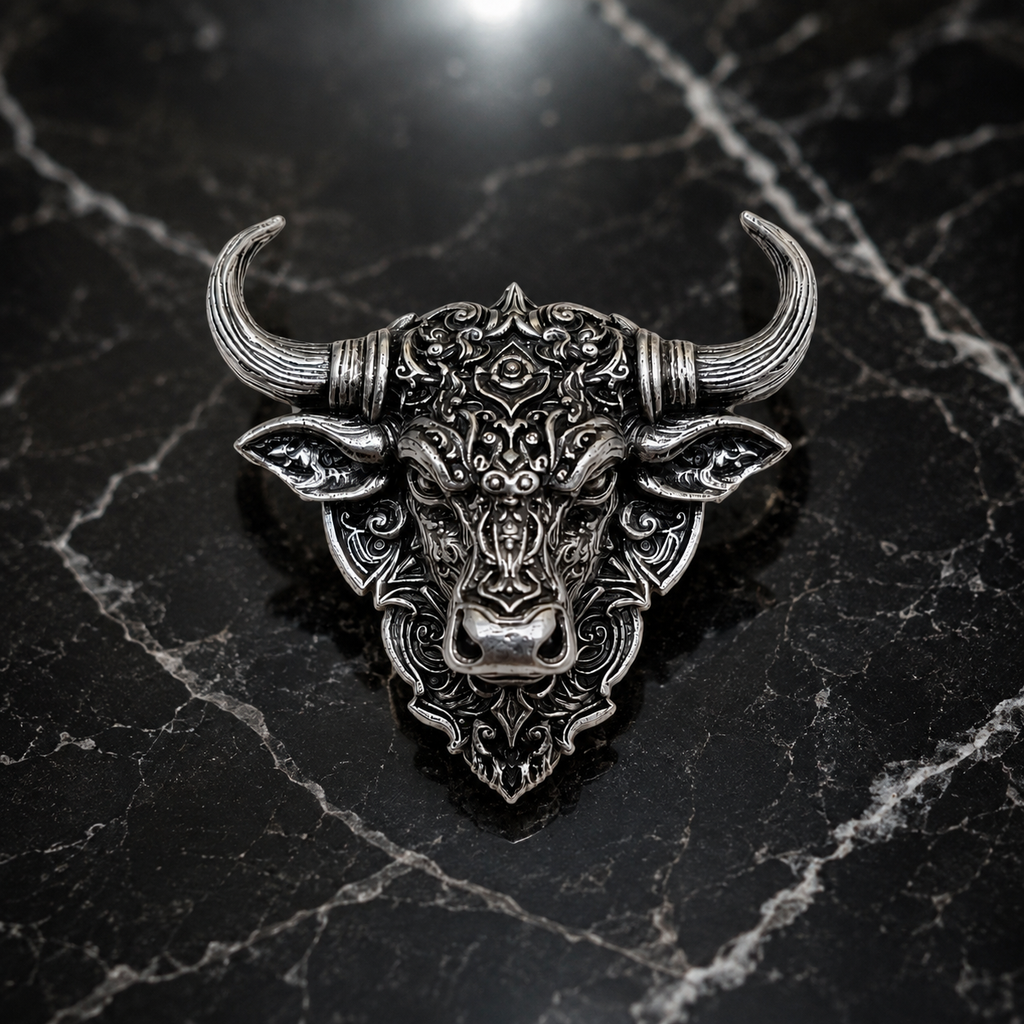 Premium Oxidized Silver Plated Brass Nandi Bull Brooch – Traditional Shiva Devotional Lapel Pin for Men & Women