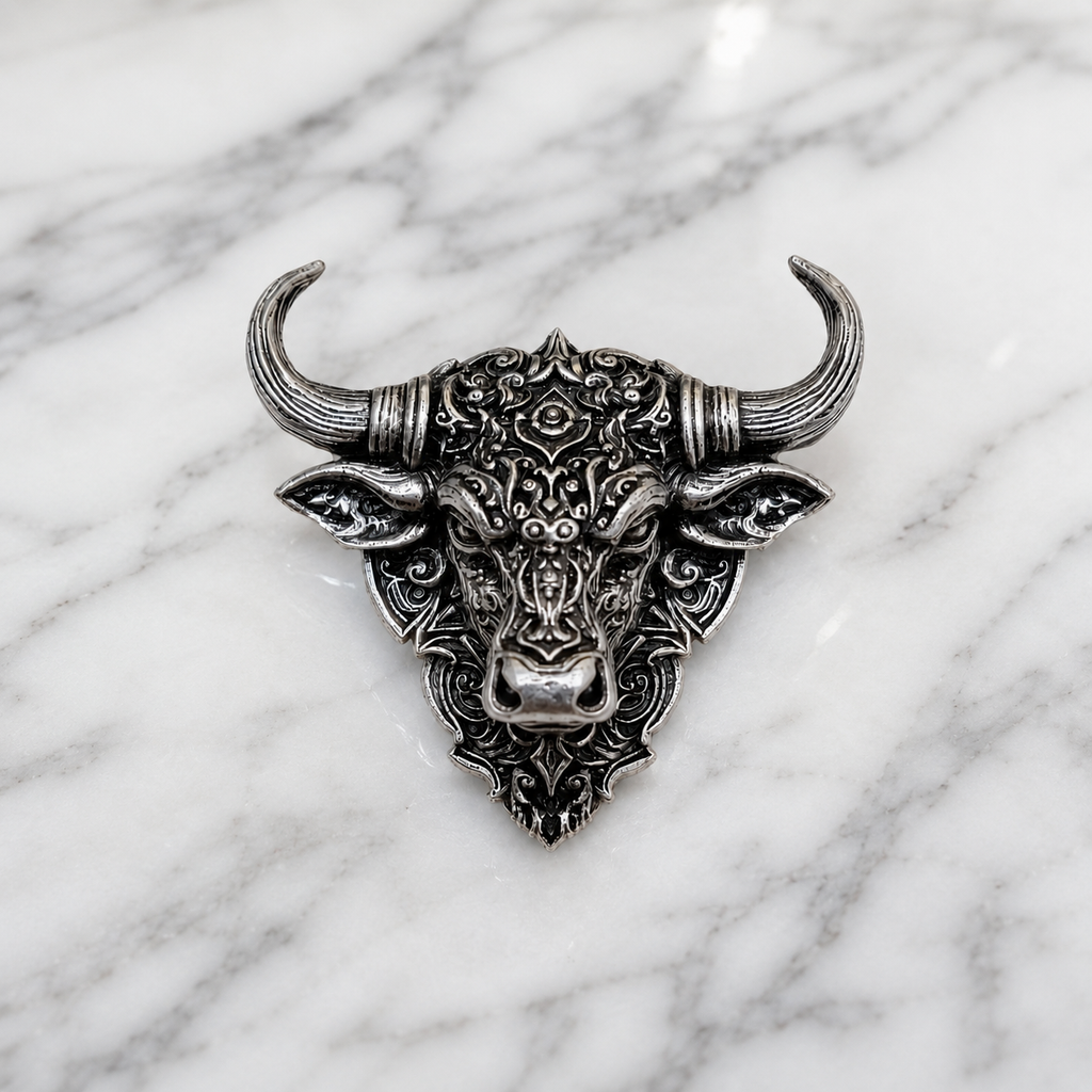 Premium Oxidized Silver Plated Brass Nandi Bull Brooch – Traditional Shiva Devotional Lapel Pin for Men & Women