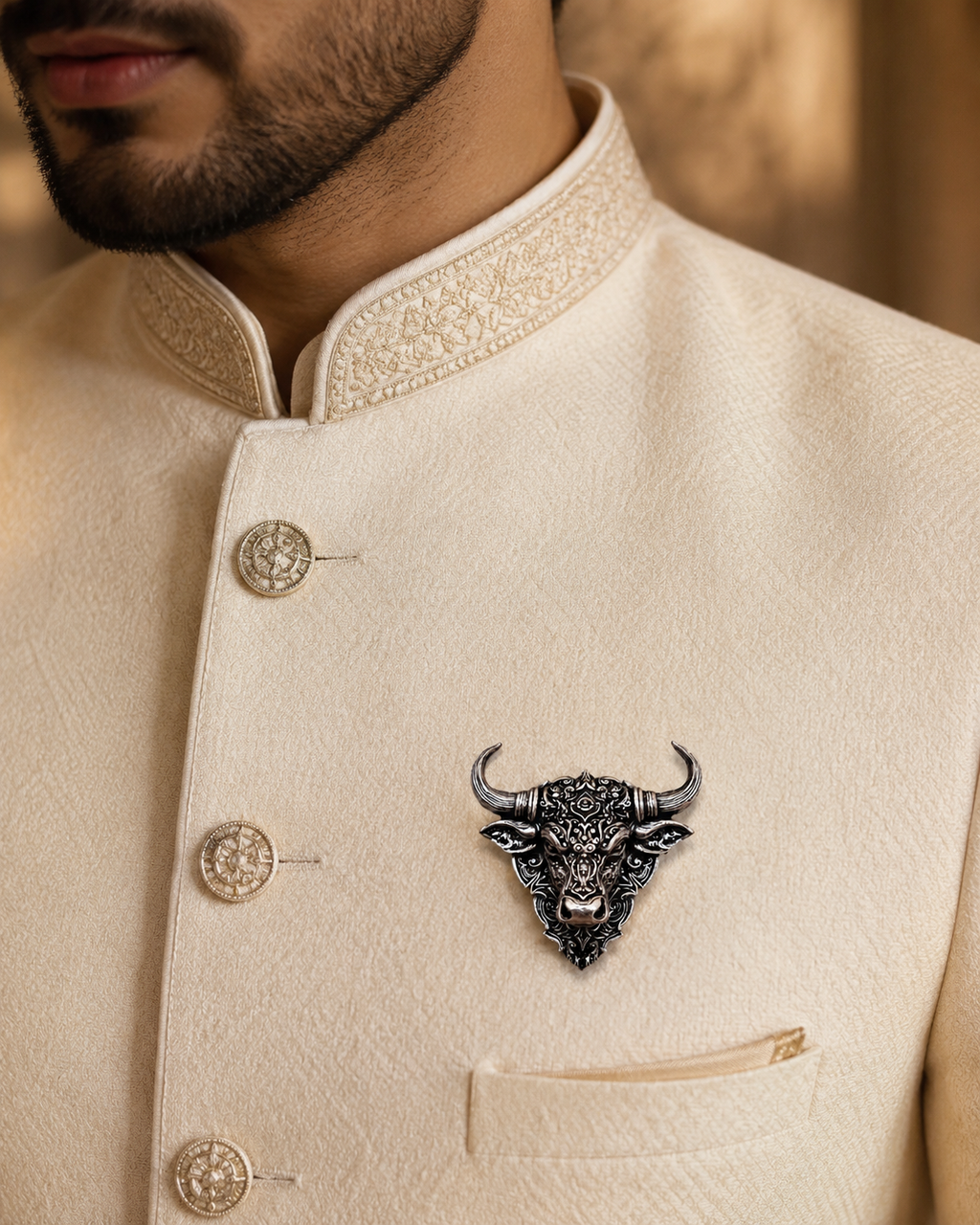 Premium Oxidized Silver Plated Brass Nandi Bull Brooch – Traditional Shiva Devotional Lapel Pin for Men & Women