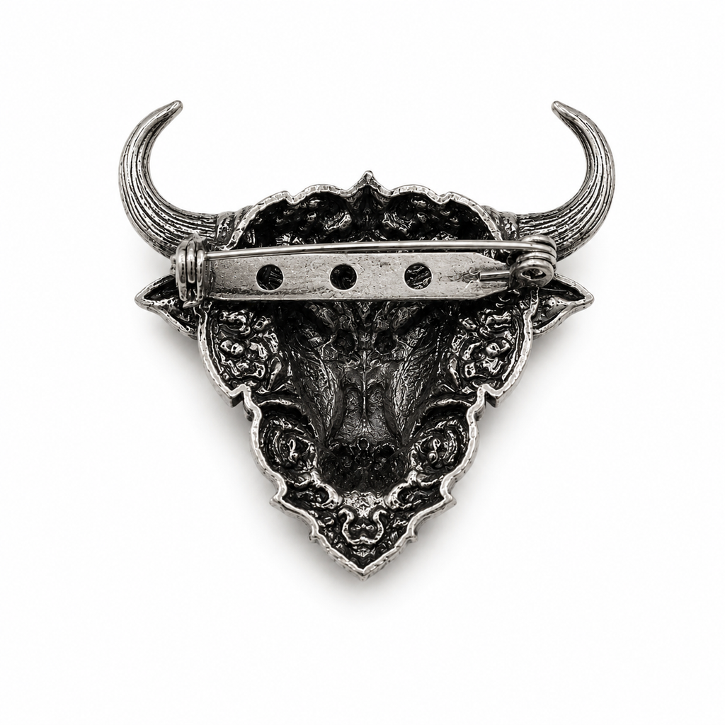 Premium Oxidized Silver Plated Brass Nandi Bull Brooch – Traditional Shiva Devotional Lapel Pin for Men & Women