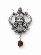 Handcrafted Lord Shiva Brooch with Rudraksha | Oxidized Silver Plated Brass Mahadev Brooch | Spiritual Devotional Pin for Men & Women