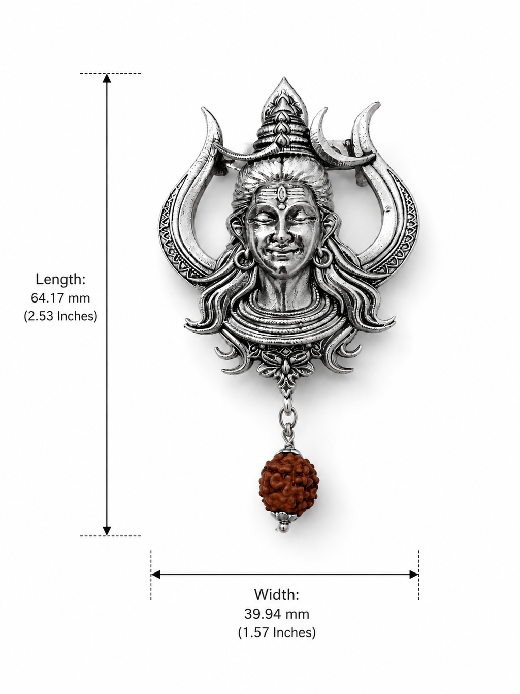 Handcrafted Lord Shiva Brooch with Rudraksha | Oxidized Silver Plated Brass Mahadev Brooch | Spiritual Devotional Pin for Men & Women