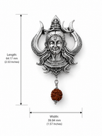 Handcrafted Lord Shiva Brooch with Rudraksha | Oxidized Silver Plated Brass Mahadev Brooch | Spiritual Devotional Pin for Men & Women