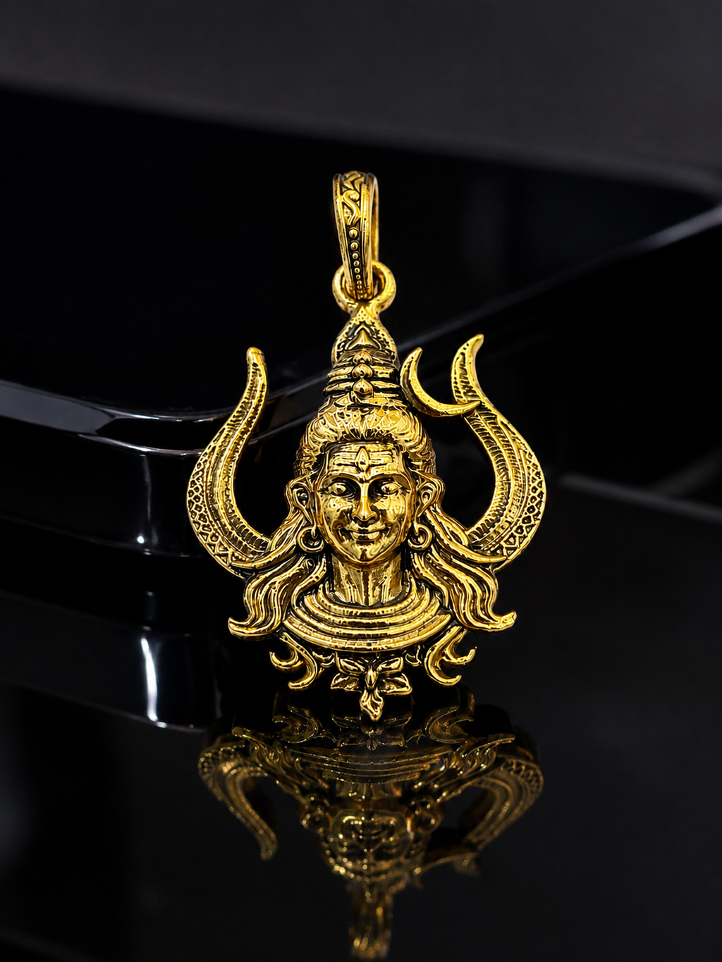 Handcrafted Lord Shiva Pendant | Gold Plated Brass Mahadev Trishul Pendant | Spiritual Hindu Pendant for Men & Women