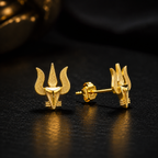 Gold Plated Brass Trishul & Snake Stud Earrings for Men | Stylish Shiva Inspired Religious Earrings | Unique Trishul Studs for Men