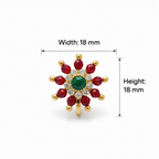 Maharashtrian Style Nath Nose Pin | Red & Green Stone Kundan Design | Gold Plated Traditional Clip-On Nose Ring for Women