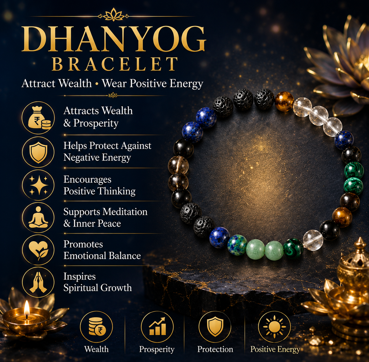 Dhanyog Natural Gemstone Bracelet | Premium Handmade Crystal Bead Bracelet