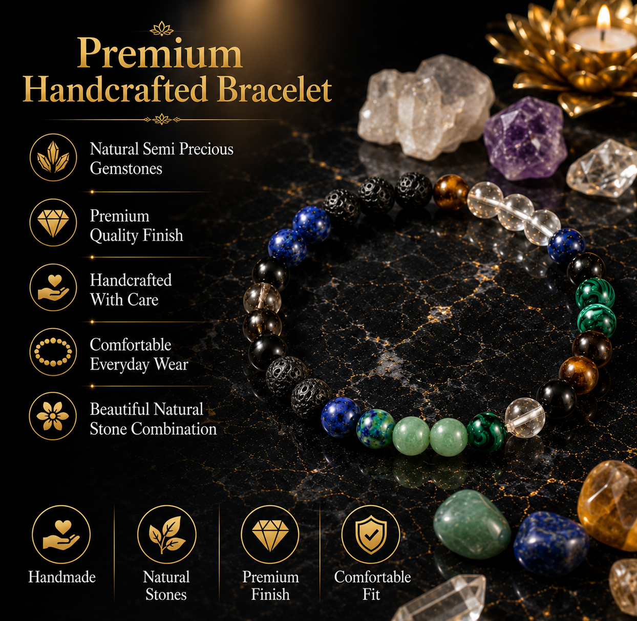 Dhanyog Natural Gemstone Bracelet | Premium Handmade Crystal Bead Bracelet