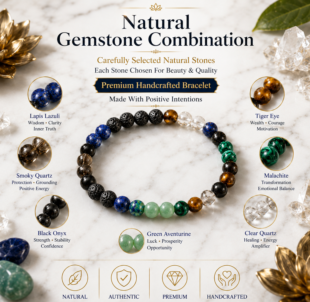Dhanyog Natural Gemstone Bracelet | Premium Handmade Crystal Bead Bracelet