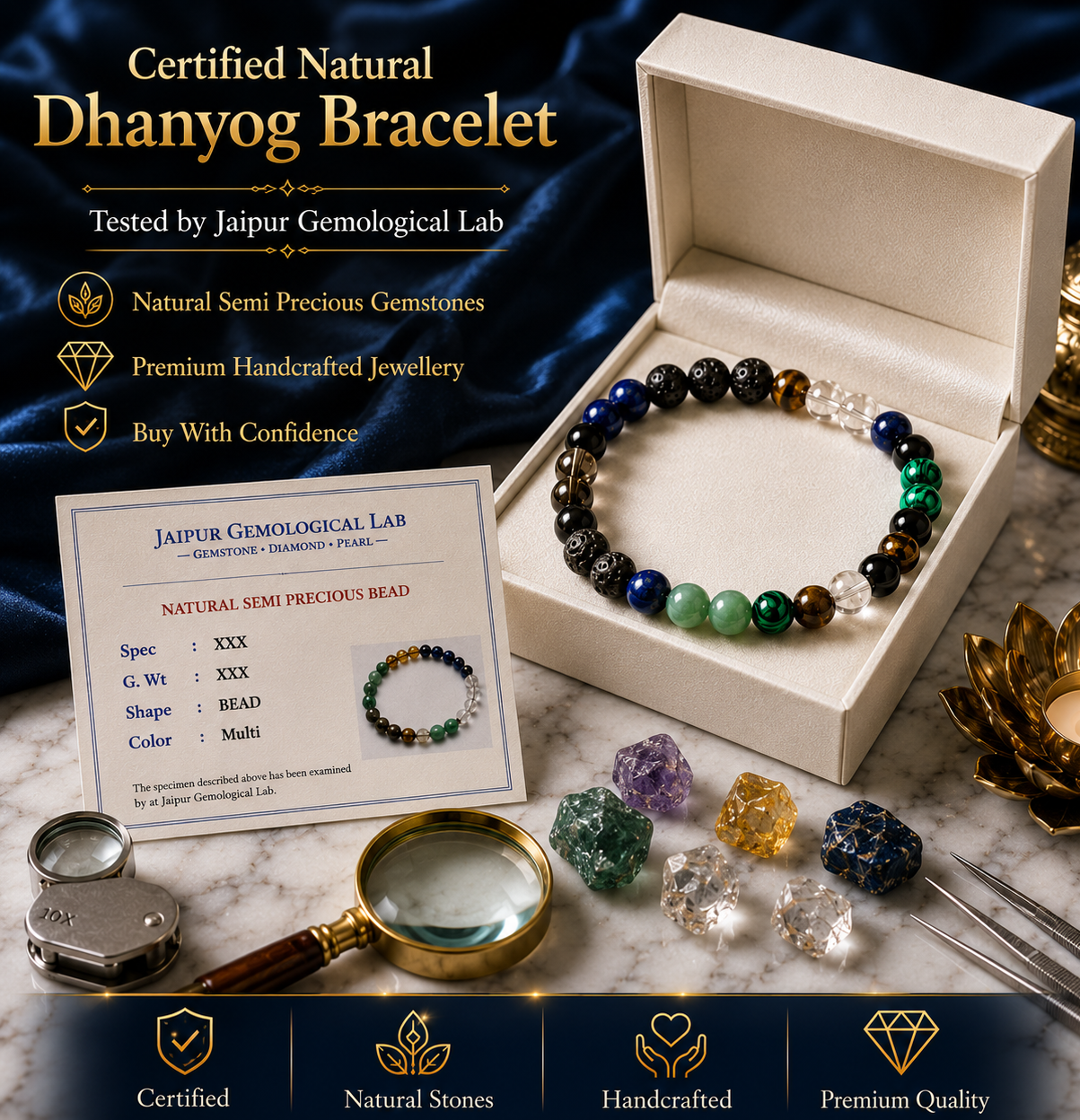 Dhanyog Natural Gemstone Bracelet | Premium Handmade Crystal Bead Bracelet