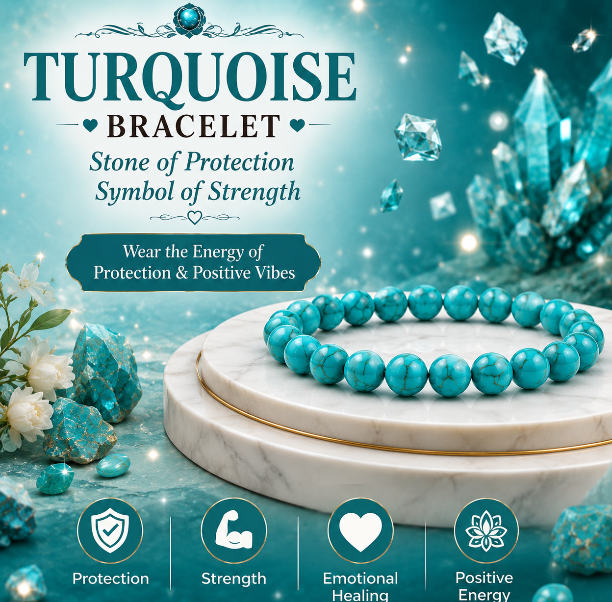 Natural Turquoise Stone Bracelet | Handmade Gemstone Bracelet for Everyday Wear