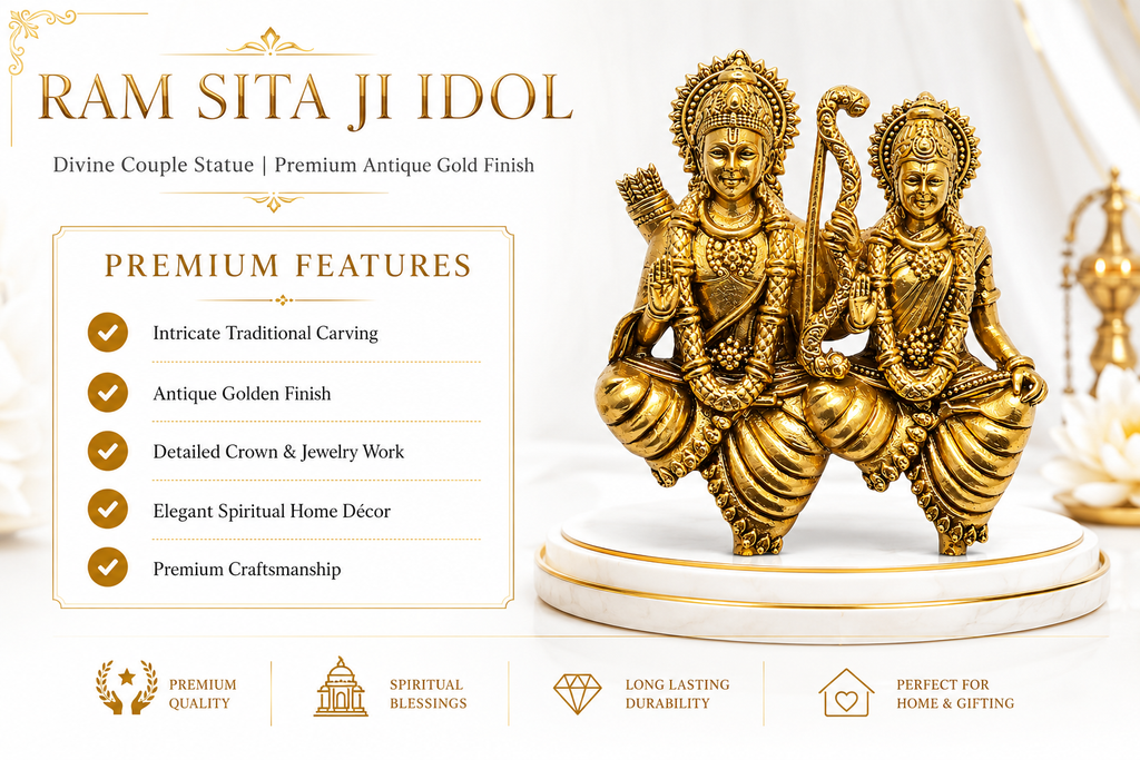 Ram Sita Antique Gold Finish Brooch – Elegant Devotional Jewellery
