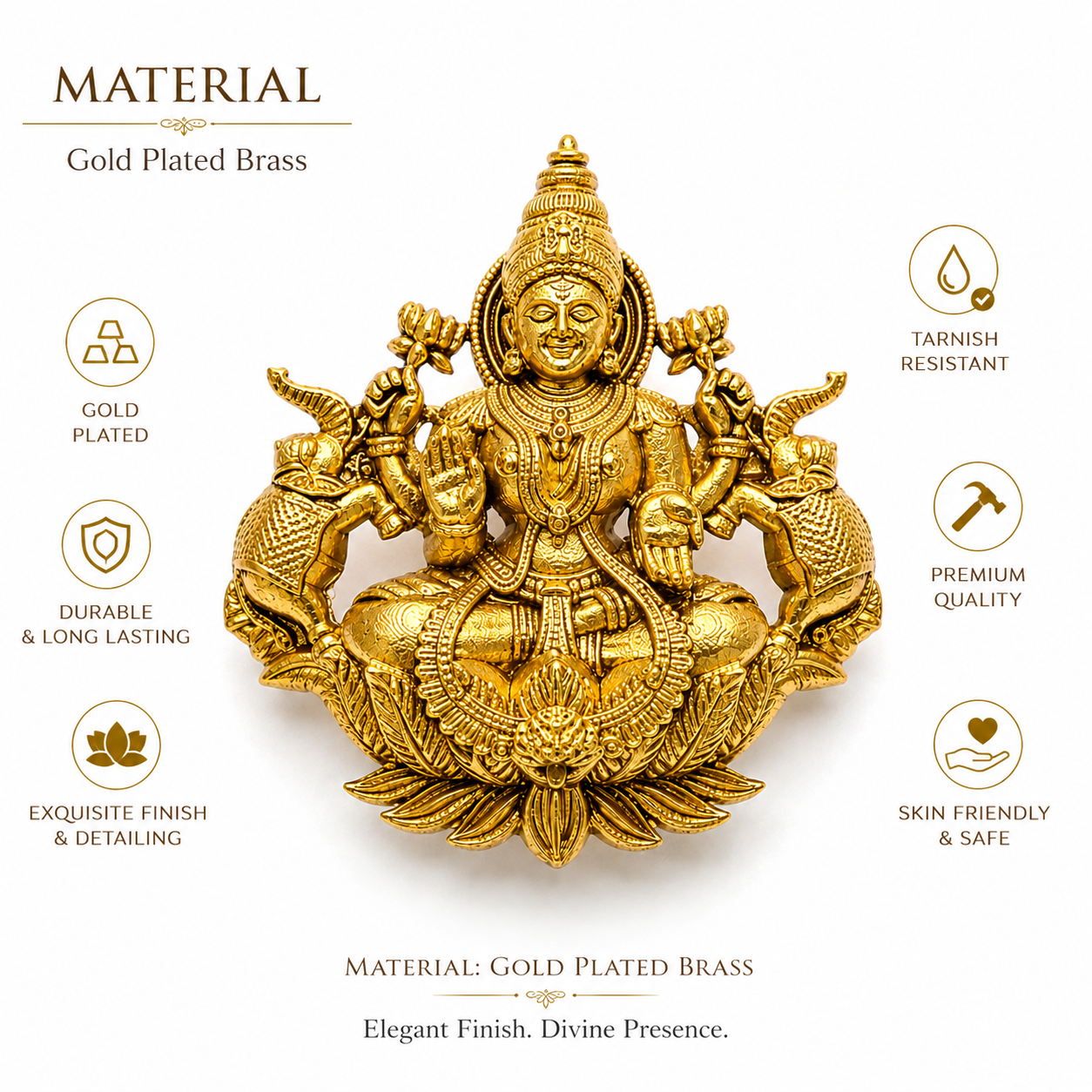Gold Plated Brass Laxmi Maa Designer Brooch for Saree, Blazer & Ethnic Wear