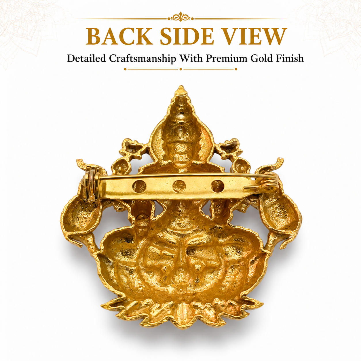 Gold Plated Brass Laxmi Maa Designer Brooch for Saree, Blazer & Ethnic Wear