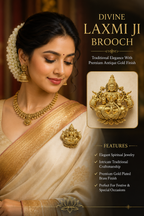 Gold Plated Brass Laxmi Maa Designer Brooch for Saree, Blazer & Ethnic Wear