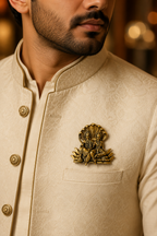 Gold Plated Brass Lakshmi Narayan Brooch for Saree, Blazer & Sherwani | Antique Temple Design | Handmade Traditional Religious Brooch Pin for Men & Women