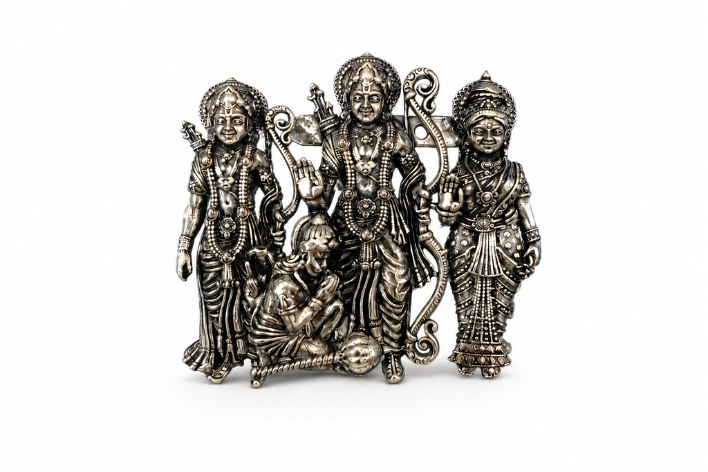 Ram Darbar Silver Plated Brass Brooch Pin for Men & Women | Lord Ram Sita Lakshman Hanuman Brooch | Antique Devotional Brooch for Sherwani, Blazer, Saree, Kurta | Religious Gift