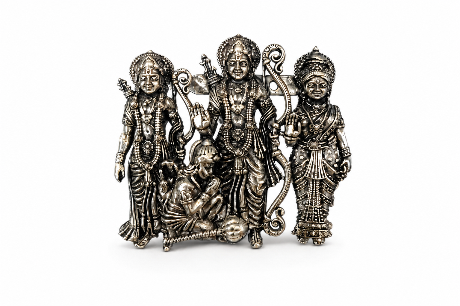 Ram Darbar Silver Plated Brass Brooch Pin for Men & Women | Lord Ram Sita Lakshman Hanuman Brooch | Antique Devotional Brooch for Sherwani, Blazer, Saree, Kurta | Religious Gift