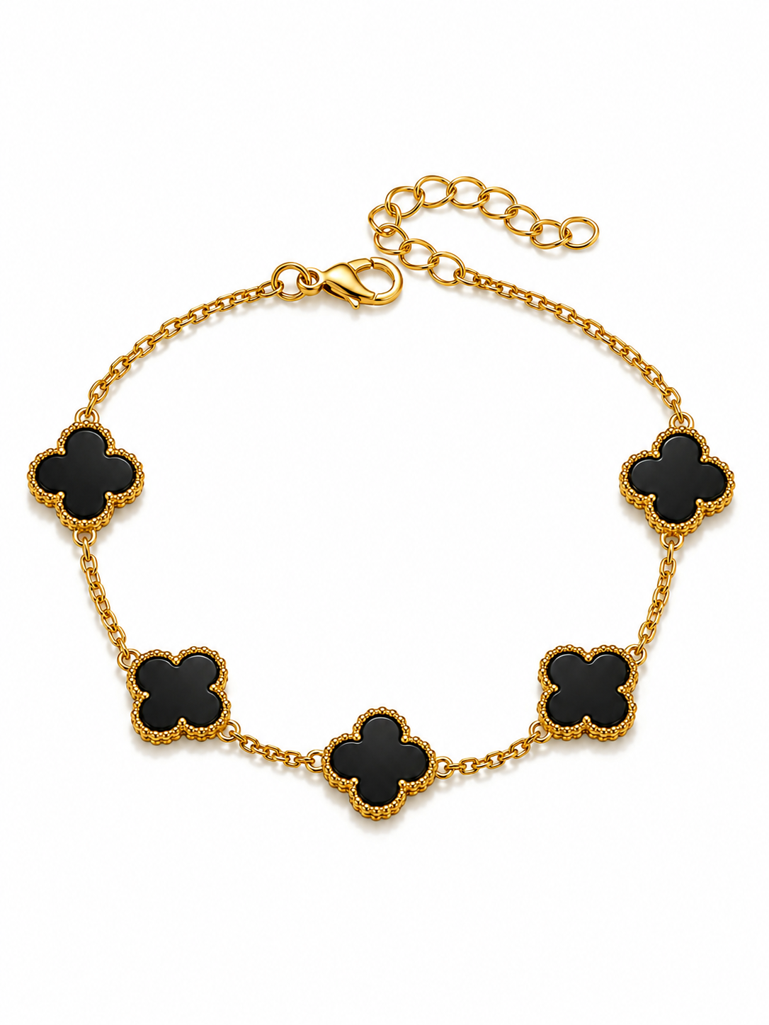 Gold Plated Brass Black Clover Bracelet for Women | Adjustable Fashion Charm Bracelet