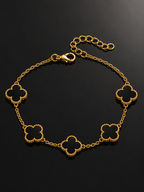 Gold Plated Brass Black Clover Bracelet for Women | Adjustable Fashion Charm Bracelet