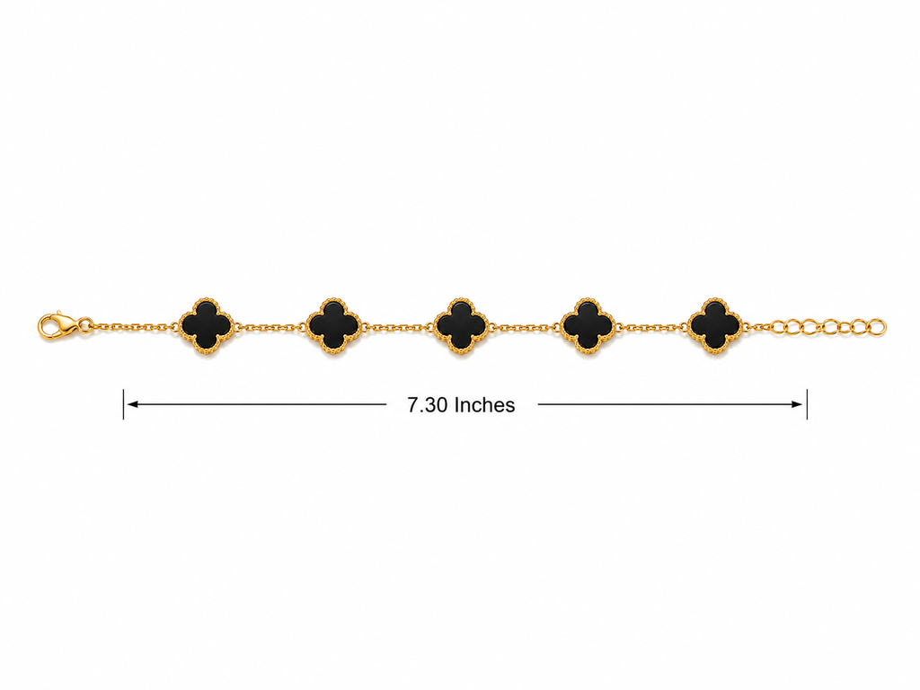 Gold Plated Brass Black Clover Bracelet for Women | Adjustable Fashion Charm Bracelet