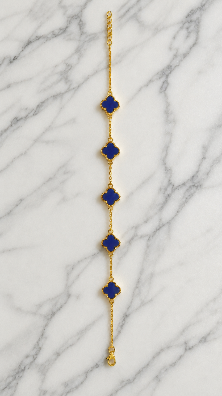Gold Plated Brass Blue Clover Charm Bracelet for Women | Adjustable Fashion Bracelet | Elegant Everyday Jewellery