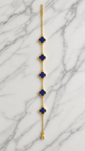 Gold Plated Brass Blue Clover Charm Bracelet for Women | Adjustable Fashion Bracelet | Elegant Everyday Jewellery