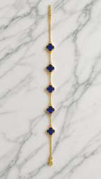 Gold Plated Brass Blue Clover Charm Bracelet for Women | Adjustable Fashion Bracelet | Elegant Everyday Jewellery