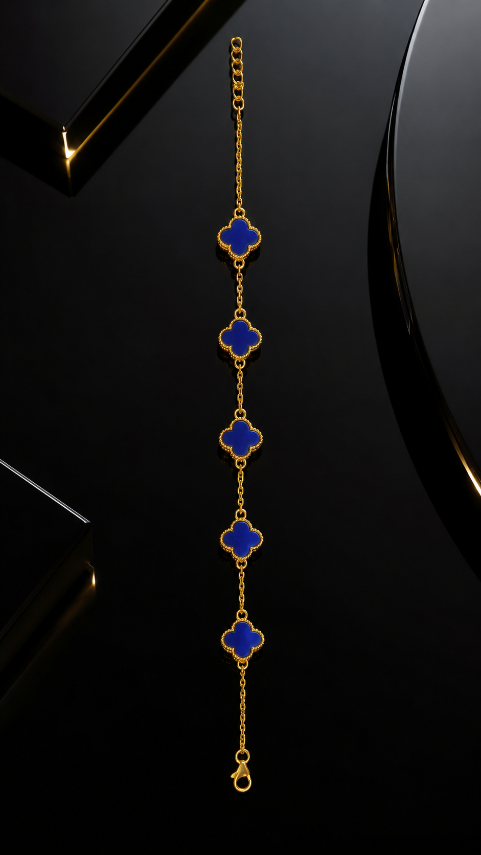 Gold Plated Brass Blue Clover Charm Bracelet for Women | Adjustable Fashion Bracelet | Elegant Everyday Jewellery