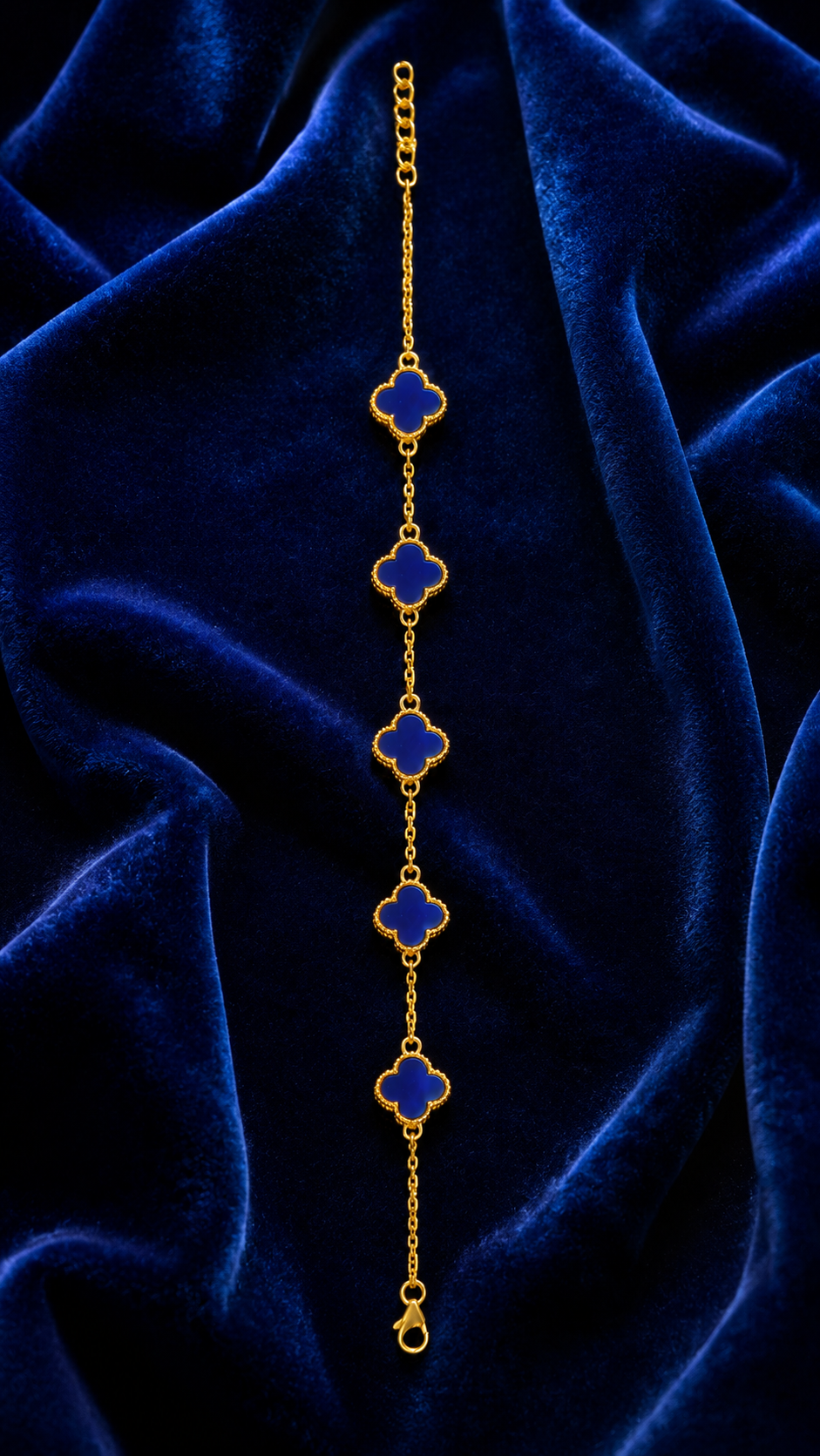 Gold Plated Brass Blue Clover Charm Bracelet for Women | Adjustable Fashion Bracelet | Elegant Everyday Jewellery