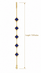 Gold Plated Brass Blue Clover Charm Bracelet for Women | Adjustable Fashion Bracelet | Elegant Everyday Jewellery
