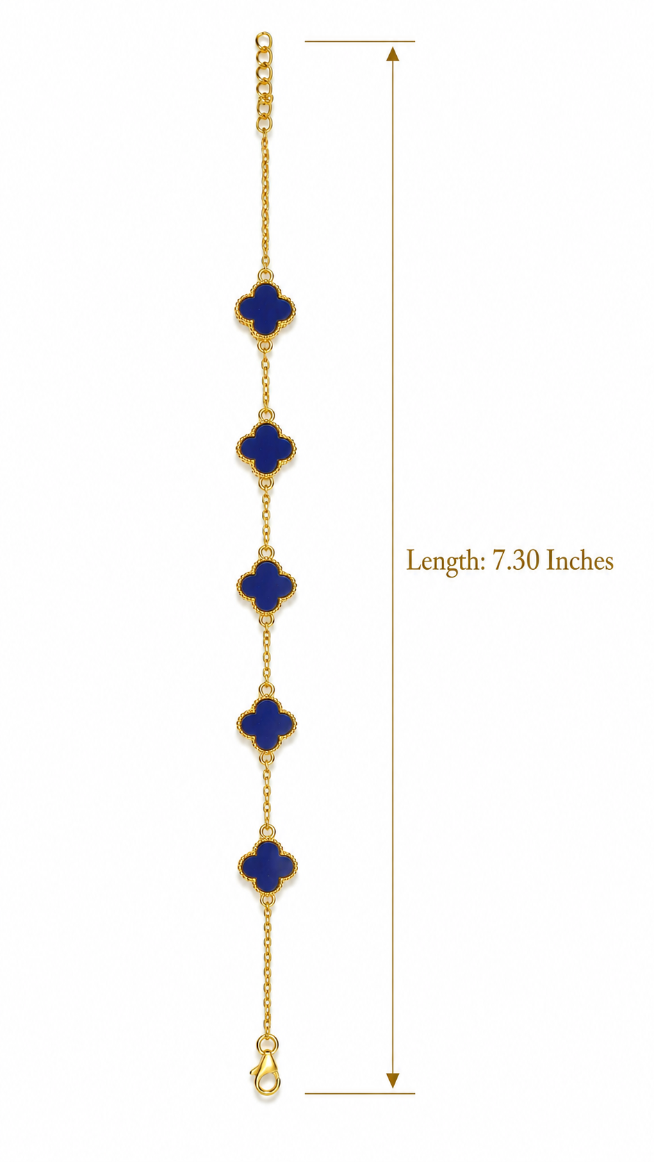 Gold Plated Brass Blue Clover Charm Bracelet for Women | Adjustable Fashion Bracelet | Elegant Everyday Jewellery
