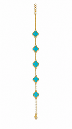 Gold Plated Brass Turquoise Clover Charm Bracelet for Women | Adjustable Fashion Bracelet | Elegant Everyday Jewellery