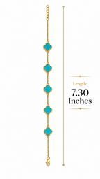 Gold Plated Brass Turquoise Clover Charm Bracelet for Women | Adjustable Fashion Bracelet | Elegant Everyday Jewellery