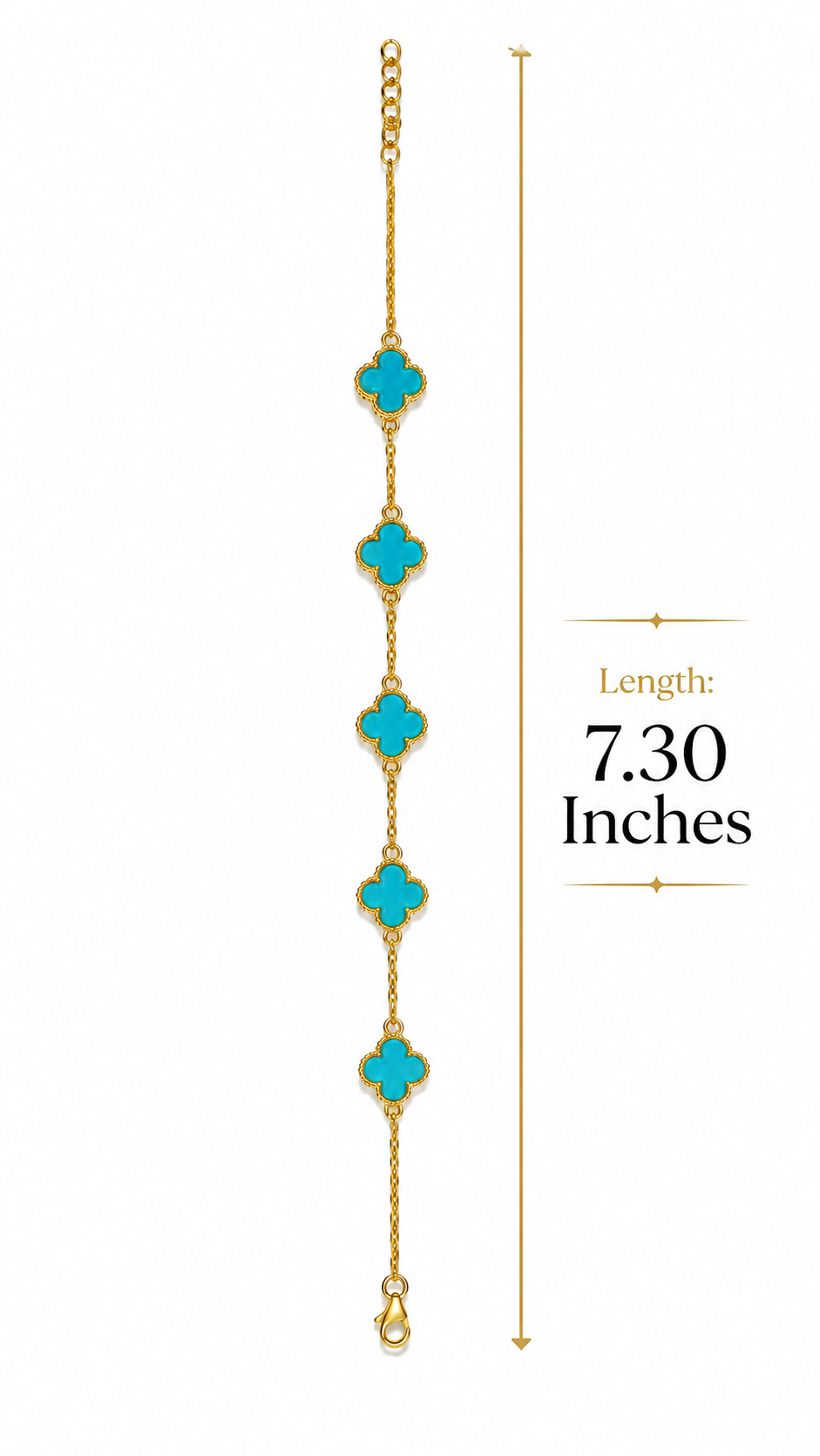 Gold Plated Brass Turquoise Clover Charm Bracelet for Women | Adjustable Fashion Bracelet | Elegant Everyday Jewellery